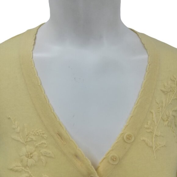 Sundance Yellow Embroidered Pullover Sweater Size L V-Neck Henley Cotton Rabbit - Picture 2 of 12